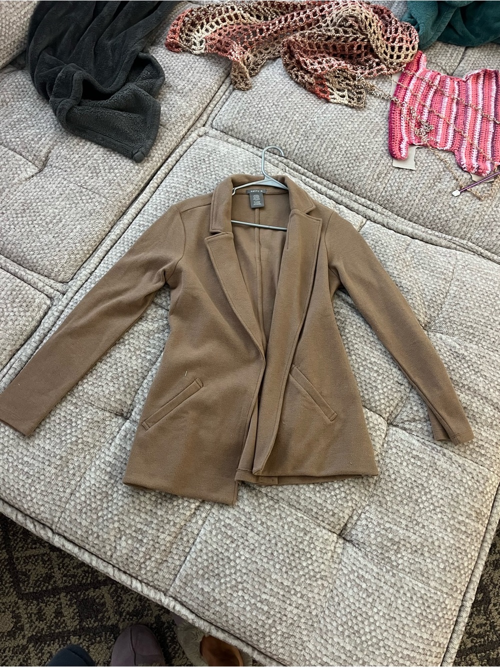 Matty M Women's Open-Front Camel Blazer Jacket